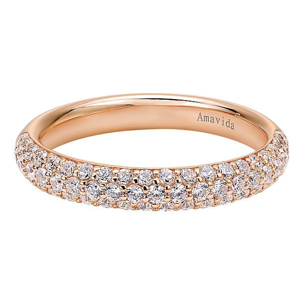 18k Rose Gold Straight Diamond Wedding Band - Bridal Rings